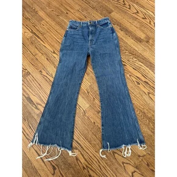 NEW KHAITE 603267 Wide Leg Jeans Raw Hem| US 27 - Picture 1 of 6